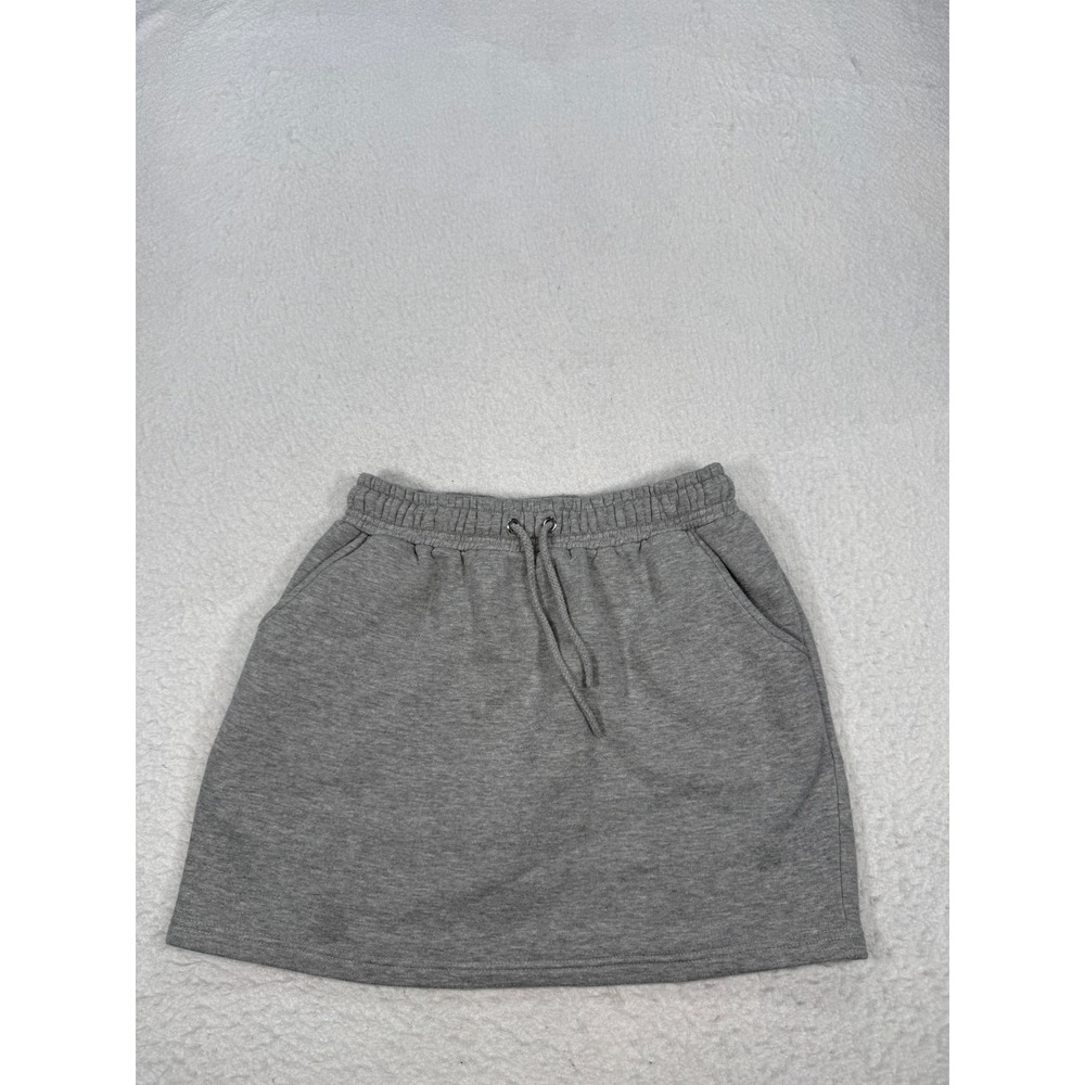 PrettyLittleThing Grey Marl Sweat Mini Skirt Drawstring Waist Pockets Size US 8